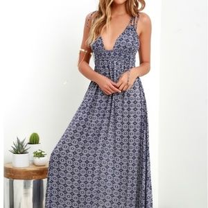 Lulu's FIELD DAY NAVY BLUE PRINT MAXI DRESS